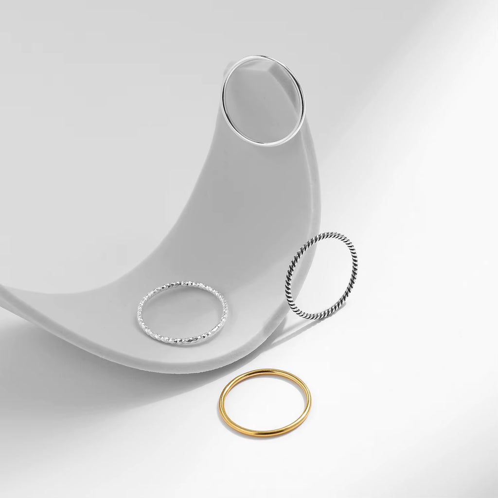 925 Sterling Silver Simple Fashion Stackable Ring Classic Wave Geometric Exquisite Finger Rings for Women Party Jewelry